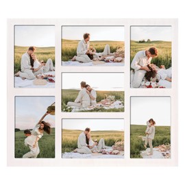 YESKAY 4x6 Picture Frame Collage for Wall Decor, Multiple Photo Collage Frames with Tempered Glass, 7-Opening for 4 x 6 Picture Frames, Rustic White, 1 Pack