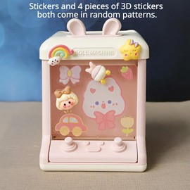 Cosmetics Storage Box with Kawaii Stickers Makeup Organizer Bunny Pen Holder Cute Rabbit Ears Aesthetic Pencil Case (Pink+Random Pattern Stickers+4 Pieces of 3D Stickers)