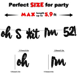 Oh I'm 52! Telón de fondo con purpurina negra Hallo Cincuenta y Dos Saludos a 52 años de edad, decoración temática para hombre y mujer, feliz cumpleaños 52, kit de accesorios de estudio fotográfico para decoración de banderas, suministros de recuerdo