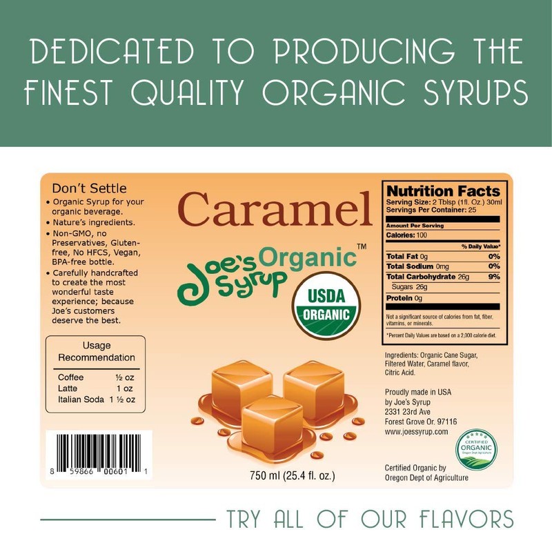 Joe’s Syrup Organic Flavored Syrup, Organic Caramel, 750 ml