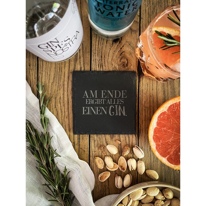 Slate Coaster Set (4 Pieces) for Gin with Gin Sayings