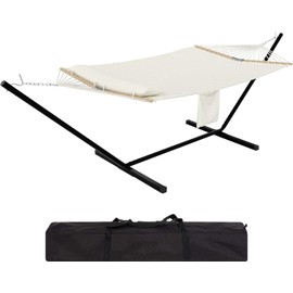 2 Person Heavy Duty Double Hammock, with Collapsible Steel Frame – Backyard Oasis & Camping Essential 450lb Support, UV-Resistant + Storage Bag