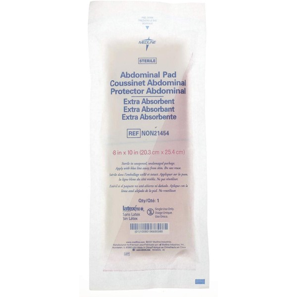 Medline Sterile Abdominal Pads, 8x10, Individually Wrapped (Pack of 18)