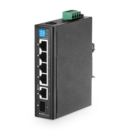 MokerLink 6 Port Industrial Din Rail Gigabit PoE Switch, 4 x 100/1000Mbps PoE Ports,IEEE802.3af/at PoE+, 1 Gigabit Uplink, 1 Gigabit SFP, Metal DIN-Rail & Wall Mount Ethernet Switch