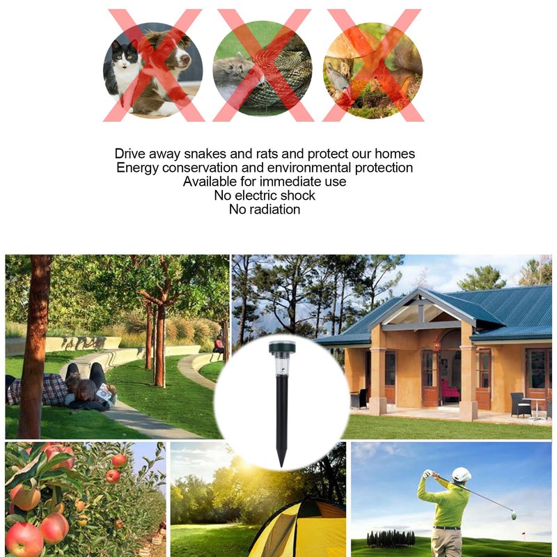 2PCS LED Mouse Expeller Ultrasonic Solar Snake Repeller Ground Insertion
