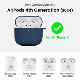 ORNARTO Compatible with AirPods 4 Case 2024, Full Protective Soft Silicone for AirPods 4th Generation Case, Front LED Visible Skin Cover-Navy Blue