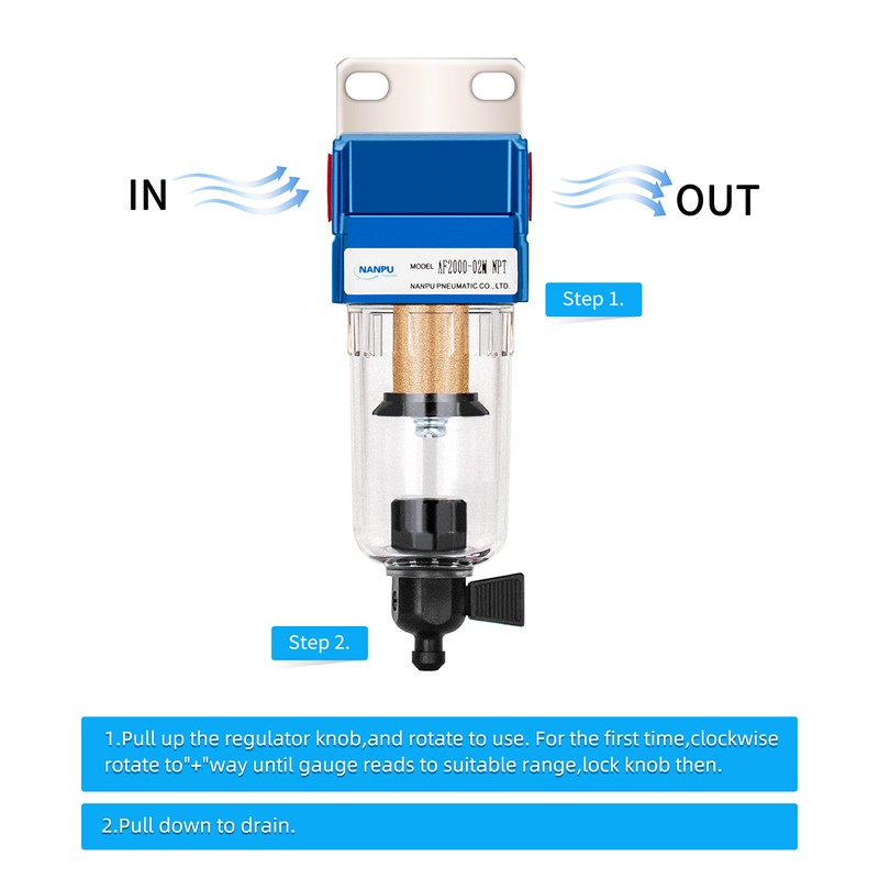 NANPU 1/4" NPT Compressed Air Line Filter, 5 Micron Brass