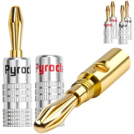 Banana Plugs Pack of 6 24K Gold-Plated Banana Plugs Speaker Plugs 0.75 mm - 4.5 mm High End Speaker Plugs for Speaker Cables, Amplifiers, HiFi Boxes, AV Receivers, Screwable (3 Pairs)