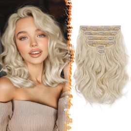 BARSDAR Short Wavy Clip-in Hair Extensions - 12 Inch Blonde - 6PCs Thick Soft Synthetic Clip-in Hairpieces - Daily Use - Light Blonde
