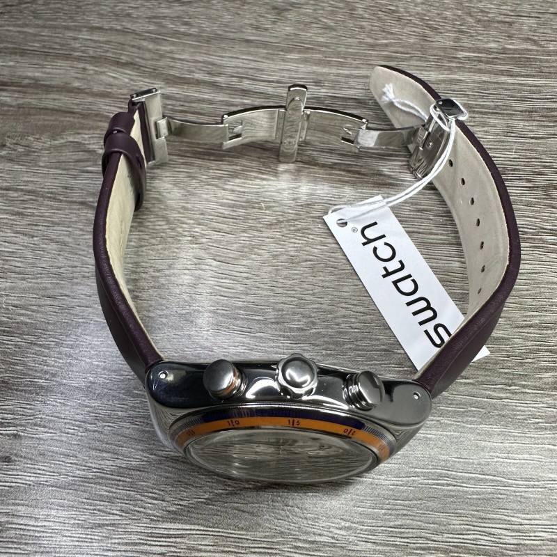 Swatch NEW✅ Swatch Irony PRISIONER Chronograph Dark Purple Leather Men's