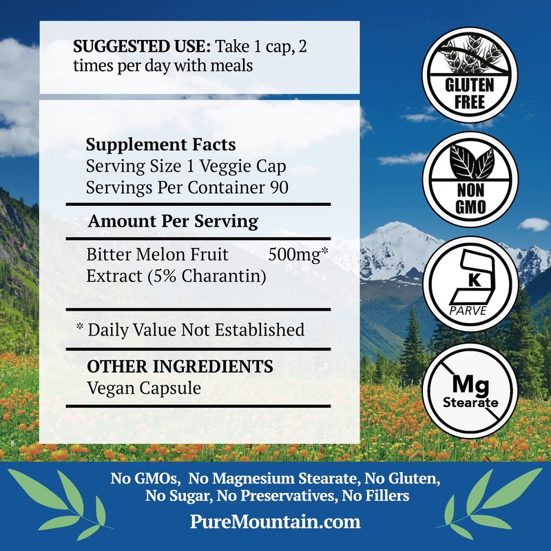 Pure Mountain Botanicals Bitter Melon Capsules - Kosher Vegan Caps