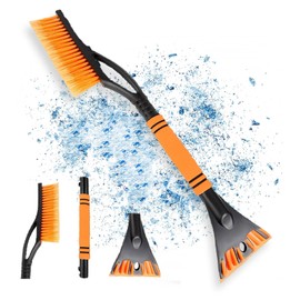 2-in-1 Extendable Car Snow Brush, Ice Scraper Car with Broom, Telescopic Snow Brush, Snow Brush and Ice Scraper, 60 cm with Warming, Stable Windscreen Scratcher, Car Snow Brush, Car Paint Friendly (A)