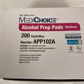 MediChoice Alcohol Prep Pad, Medium - 200 Count - 1 box, - Exp 05/25