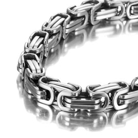 AOOMO 8mm Wide 316L Stainless Steel Bracelet Byzantine Link Chain Bracelet for Men Women Water Resistance (Color - Silver, Length - 8.0 Inch)