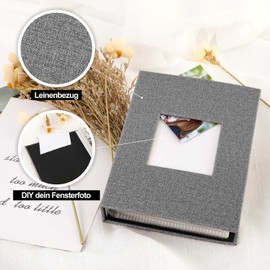 Lanpn Photo Album 10 x 15 cm, 50 Pockets, 2 Packs, Small Mini Linen Slip-In Album for Portrait Photos, Pictures, Grey
