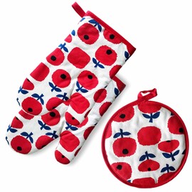 Potholder Mittens, Heat Resistant, Scandinavian Style, Pot Holder, Heat Resistant, Stylish, Cute, Cotton, Thick Mittens, Gloves, Cute Printed Pattern, Kitchen Oven Mitts, Anti-Slip, Iron Mittens, Trivet, Left & Right, Washable, Present, Set of 3, Mittens