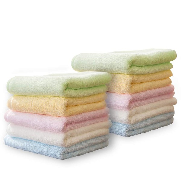 Yoofoss Pack of 10 Face Cloths Baby Towels Soft Wash Cloths Small Colourful for Infants Children Multifunctional 25 x 25 cm Bamboo Fibre