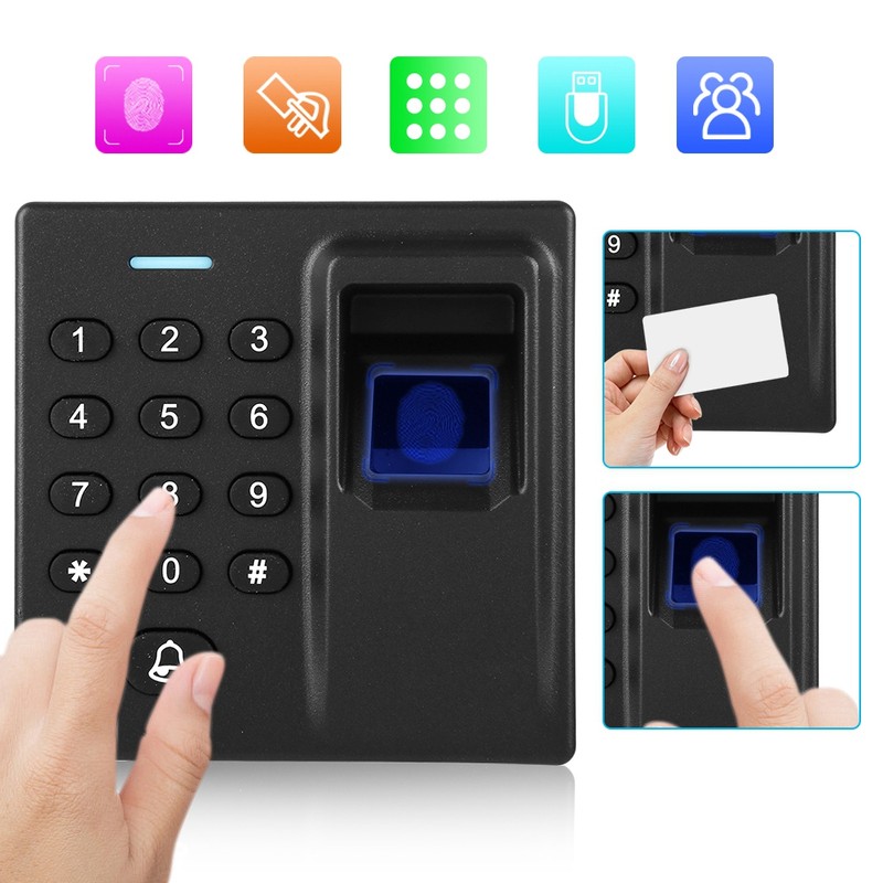 Access Control System Keypad Fingerprint Card Reader Password Black DC12V