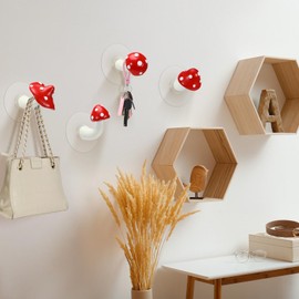 Chunful 4 Set Mushroom Wall Hook Unique Cute Bohemian Mushroom Wall Decor Funky Adhesive Hanging Hooks Furniture Room Decor for Coat, Towel Bag, Kitchen, Bathroom, Bedroom