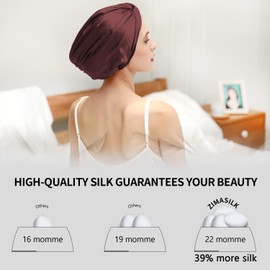 ZIMASILK 22 Momme 100% Mulberry Silk Bonnet Shower Cap for Sleeping & Women Hair Care, Natural Silk Night Bonnet with Elastic Stay On Head Highest Grade 6A Silk Hair Wrap (1Pc, Burgundy)