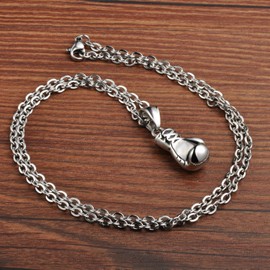 Feilok Men Women Punk Gothic Boxing Glove Gloves Mitten Stainless Steel Pendant Necklace,White