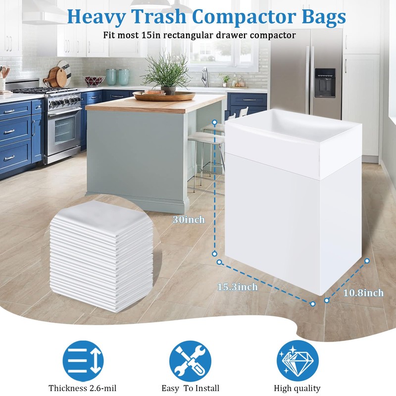 W10165294RB Trash Compactor Bags Fits 15-inch Rectangular Drawer Compactors, 60