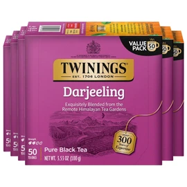 Twinings Darjeeling Black Tea Individually Wrapped Bags, 50 Count (Pack of 6), Delicate Light Taste, Caffeinated, Enjoy Hot or Iced, 300 Teabags