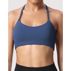 YEOREO Women's Sports Bra Halter Workout Sports Bra Strappy Criss Cross Back Bra Removable Padded Yoga Crop Top, Navy, Medium