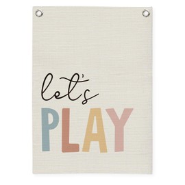 MOFUYU Play Room Wall Decor,Playroom Sign Decor,Let's Play Canvas Banner,Nursery Classroom Wall Art Wall Hanging Pennant Flag for Kids Room,Homeschool,Playroom 18x25 Inch