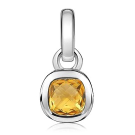 MATERIA by Matthias Wagner Square Gemstone Pendant 925 Silver with Chain, Gemstone, Citrine