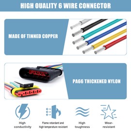 6 Pin Waterproof Wire Connector，18AWG 10cm Male and Female Wire Connector Suitable for Car, Truck, Boat, and Various Applications (3 PACK)