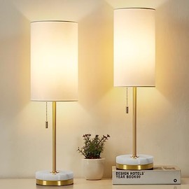 Juego de lámpara de escritorio y lámpara de mesa de 2, lámparas de mesita de noche para repisas - Lámparas de mesa pequeñas modernas con base de mármo