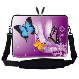 Meffort Inc 17 17.3 inch Laptop Sleeve Bag Carrying Case with Hidden Handle and Adjustable Shoulder Strap - Purple Butterflies Away Design