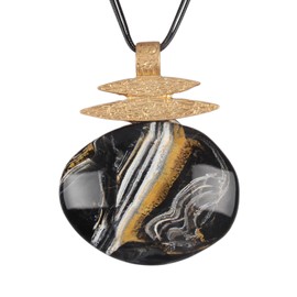 GelConnie Long Necklaces for Women Boho Large Pendant Necklace Casual Bohemian Brown Leather Choker Sweater Circle Statement Stone Necklace, Faux Leather, No Gemstone