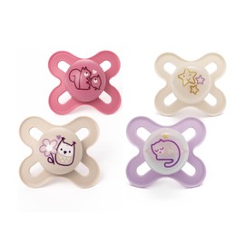 MAM Original Day & Night Soothers | 0-2 Months | 4 Pack | Includes 2X Glow in The Dark Dummies | Orthodontic Design | Baby Accessories | Pink (Various Designs)