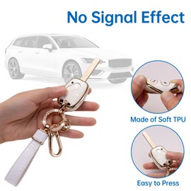 Muzizyq for Honda Key Fob Cover with Keychain Lanyard, Key Case Protection Fit for Honda 2003-2012 Accord 2006-2013 Civic EX 2009-2015 Pilot 2005-2006 CR-V Smart Key Protector Holder, White