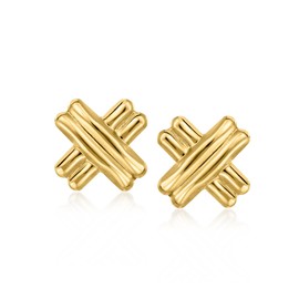 Ross-Simons 10kt Yellow Gold Ribbed X Stud Earrings