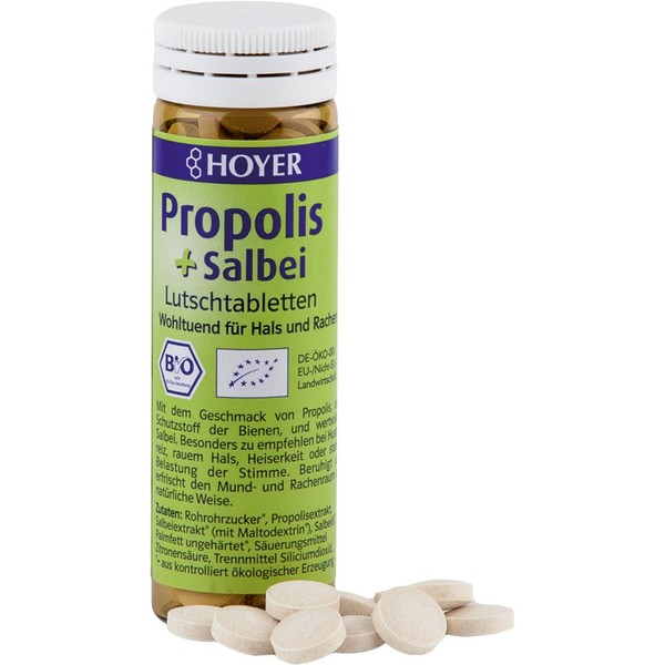 Hoyer Propolis & Sage lozenges 60 Pieces in a pack (Pack of 1 x 30 g – Organic
