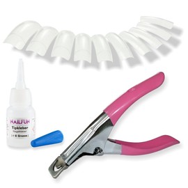 500 Classic Square Premium Professional Nail Tips, Transparent, in 10 different sizes, including 1 x Metal Tip Cutter (Pink) and 1 x Nail Tip Glue, 6 g