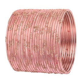 NEW! Touchstone Indian Bollywood Fresh Fashion Trend Setter Beautifully Engraved Work Scintillating Rhinestone Peach Color Designer Jewelry Adorable Bracelets Bangle. Set Of 24.For Women