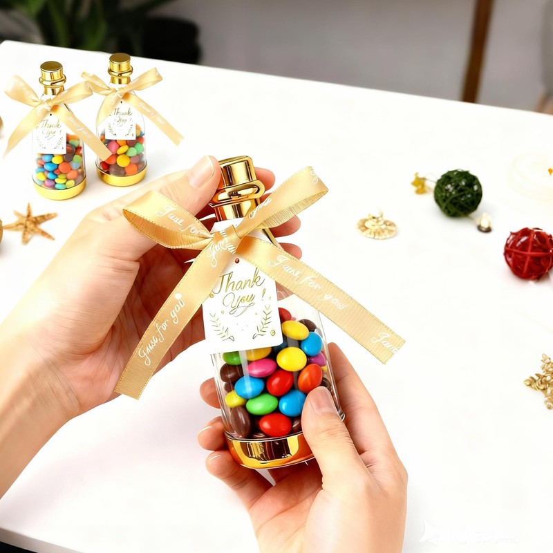 LOLYSIC 36PCS Mini Champagne Bottle Candy Container Shaped Jars Gold