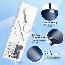 Bellelfin Cat Eye Press On Nails Short Square Fake Nails Kit Blue Cat Eye Nails Press on, Glossy Acrylic Nails Full Cover Stick On Nails, 120Pcs False Nails Shiny Artificial Nails for Women