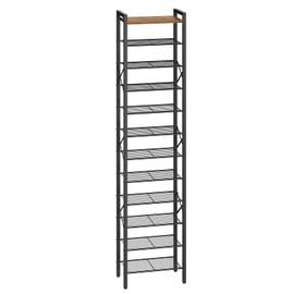 YATINEY 12-Tier Narrow Shoe Rack, Tall Shoe Rack for 12-24 Pairs, Slim Shoe Storage Organizer with Wooden Top, Space Saving, Metal Frame, for Entryway, Rustic Brown and Black SS61BR