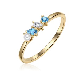 Glanzstücke München Women's Ring 925 Sterling Silver Yellow Gold-Plated with Zirconia White Blue Freshwater Cultured Pearl Approx. 2.3 mm, 52, Silver, Cubic Zirconia