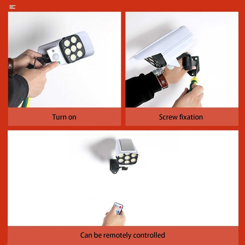 Solar LED Wall Light Simulated Camera Induction Lamp Remote Control