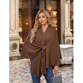 PULI Women's Elegant Shawl Wraps Soft Open Front Poncho Sweater for Spring Fall Winter caramel