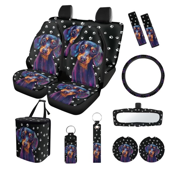 Suobstales Dachshund Paw Print Car Seat Cover Car Accessories Set