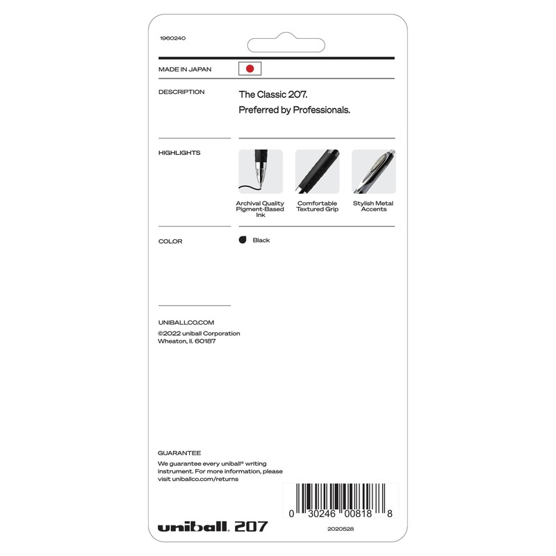 uniball 207 Retractable Gel Pens, Micro Point (0.5mm), Black, 5