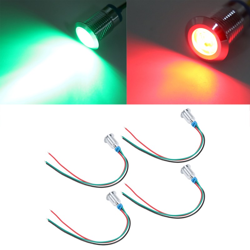4 Sets PreWired Round LEDs Waterproof 2Color Indicator Light Common