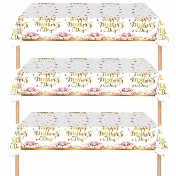 Qpout 3 Pack Mothers Day Table Cloth,Mother's Day Table Decorations,Happy